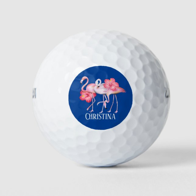 cute beach pink flamingo add name golf balls (Front)