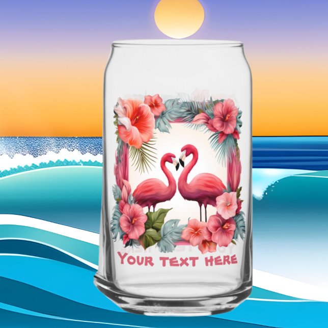 Cute beach pink flamingo add text  can glass (Creator Uploaded)