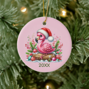 Cute beach pink flamingo ceramic ornament