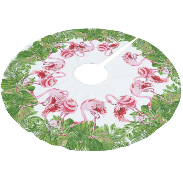 cute beach pink flamingo Christmas Brushed Polyester Tree Skirt (Angled)
