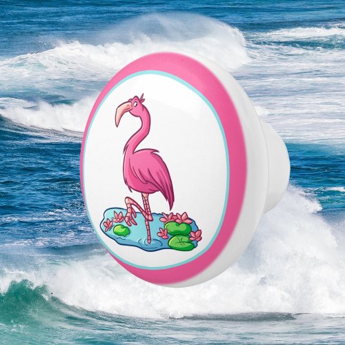 cute Beach pink flamingo decor Ceramic Knob