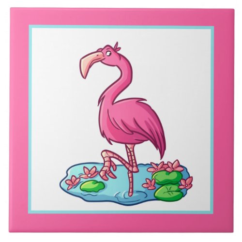 cute Beach pink flamingo decor Ceramic Tile