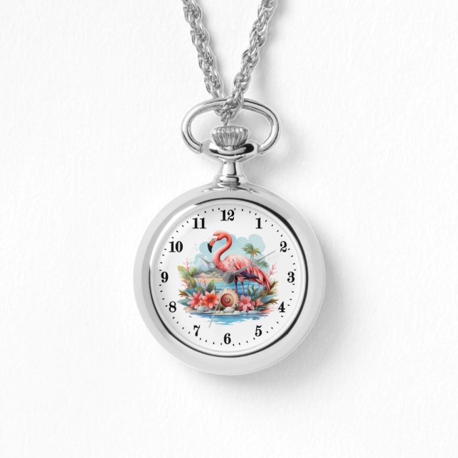 Cute beach pink flamingo ladies  watch (Front)