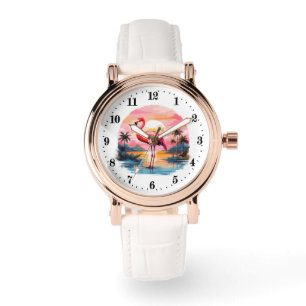 Cute beach pink flamingo ladies watch
