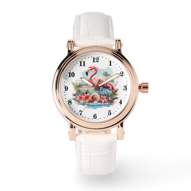 Cute beach pink flamingo ladies watch (Front)