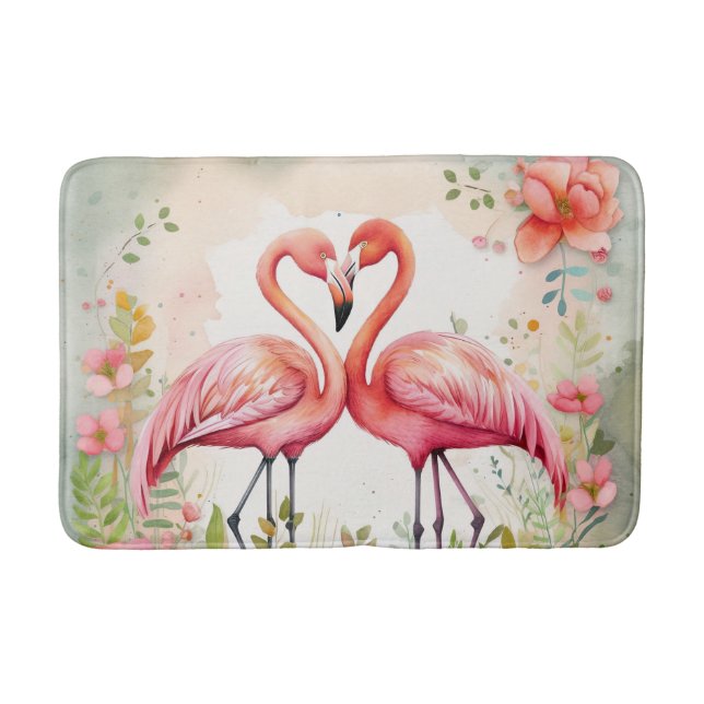 Cute beach pink flamingo lovers bath mat (Front)