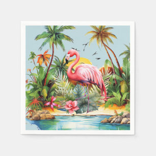 Cute beach pink flamingo lovers napkins