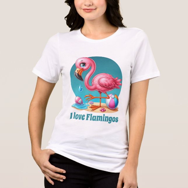 Cute beach pink flamingo lovers Tri-Blend shirt (Front)