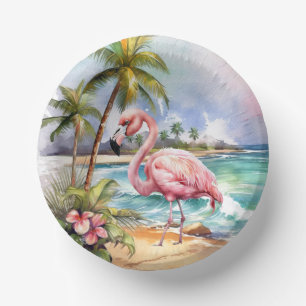 Cute beach pink flamingo party paper bowls