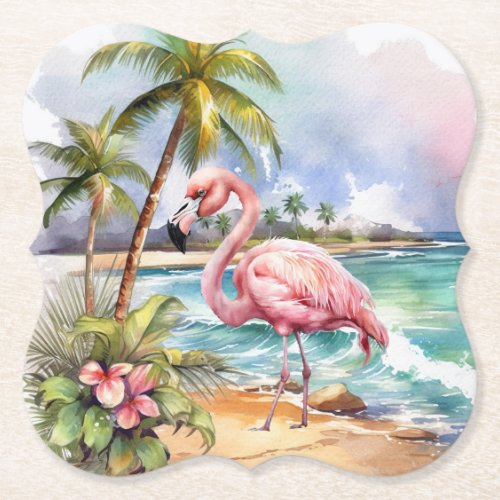 Cute beach pink flamingo party  paper coaster