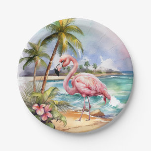 Cute beach pink flamingo party  paper plates