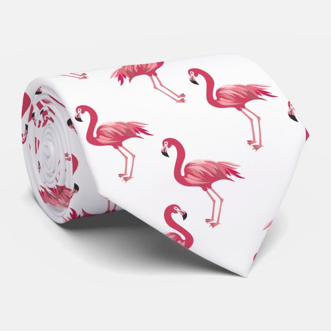 Cute Beach pink flamingo pattern Neck Tie (Rolled)