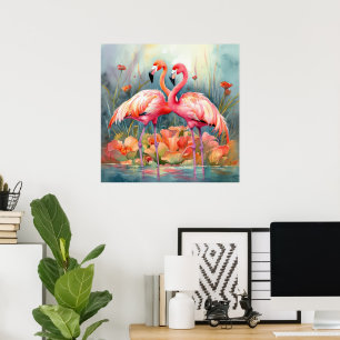 Cute beach pink flamingo poster