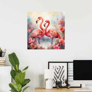 Cute beach pink flamingo poster