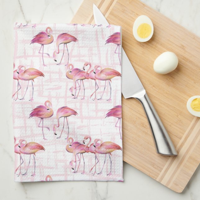 Cute beach pink flamingo tiled pattern kitchen towel (Quarter Fold)