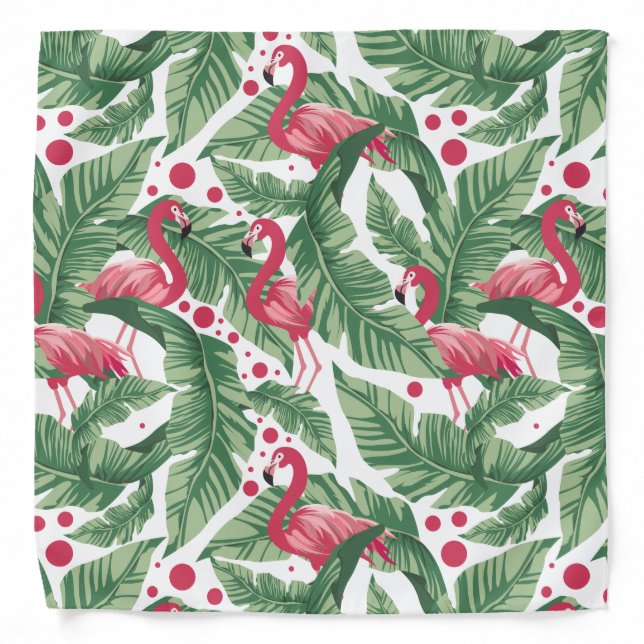 Cute beach pink flamingo tropical leaf pattern bandana (Front)