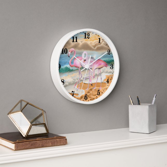 cute Beach pink flamingos  Clock (Office)