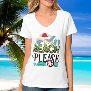 Cute Beach Please Word Art T-shirt by DoodlesGifts at Zazzle