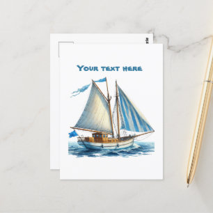 Cute beach sailboat add text postcard