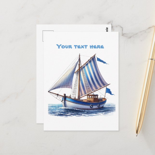 Cute beach sailboat add text  postcard (Front/Back In Situ)