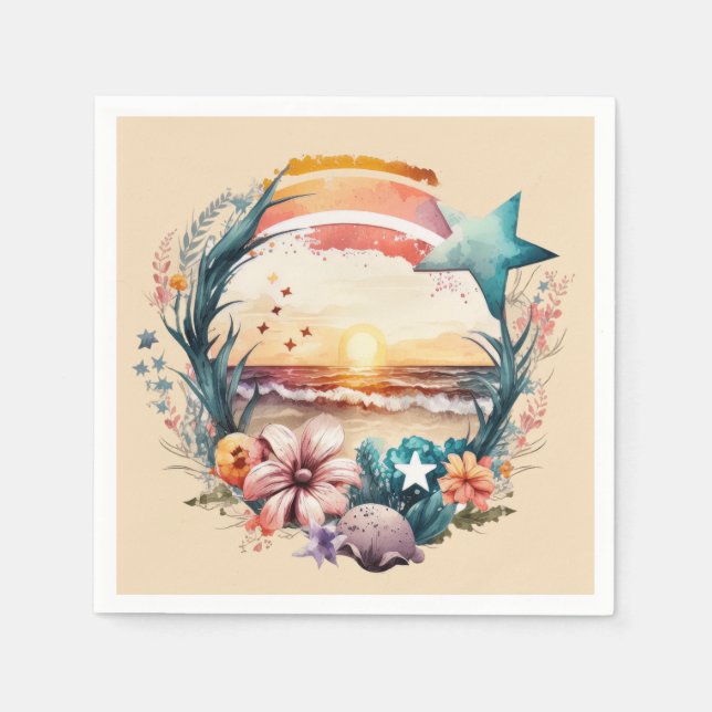 cute beach scene party napkins (Front)