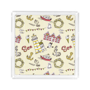 Cute Beach Scene Pattern Acrylic Tray