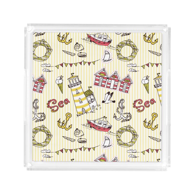 Cute Beach Scene Pattern Acrylic Tray (Front)