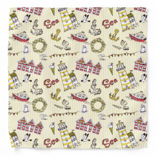 Cute Beach Scene Pattern Bandana