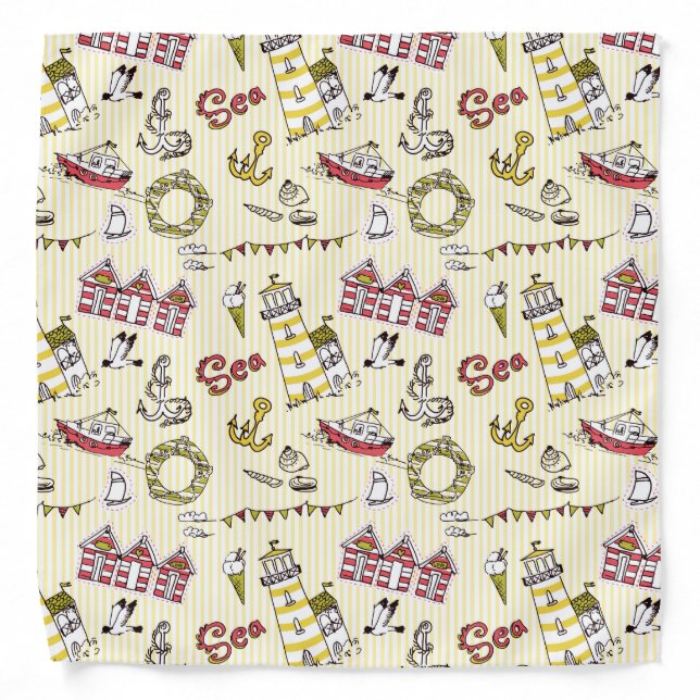 Cute Beach Scene Pattern Bandana (Front)