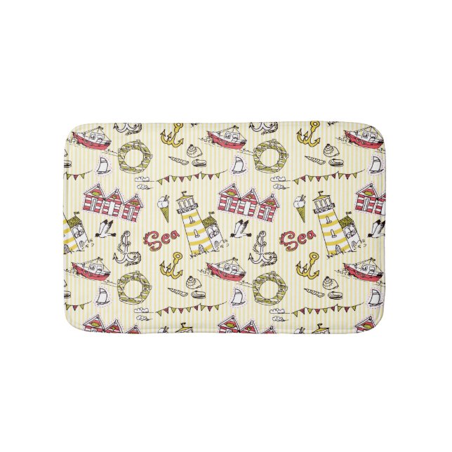 Cute Beach Scene Pattern Bathroom Mat (Front)