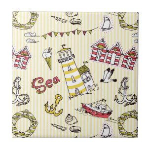 Cute Beach Scene Pattern Ceramic Tile