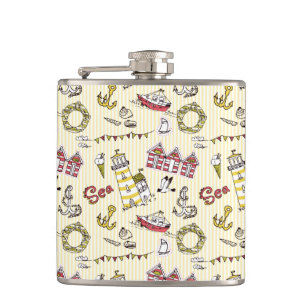 Cute Beach Scene Pattern Flask