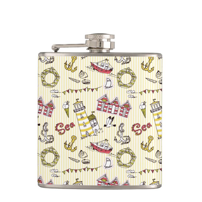 Cute Beach Scene Pattern Flask (Front)