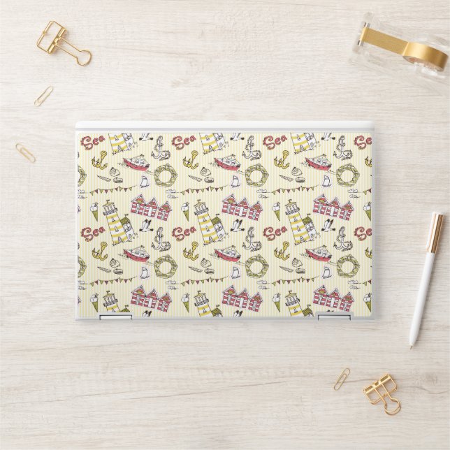 Cute Beach Scene Pattern HP Laptop Skin (Desk)