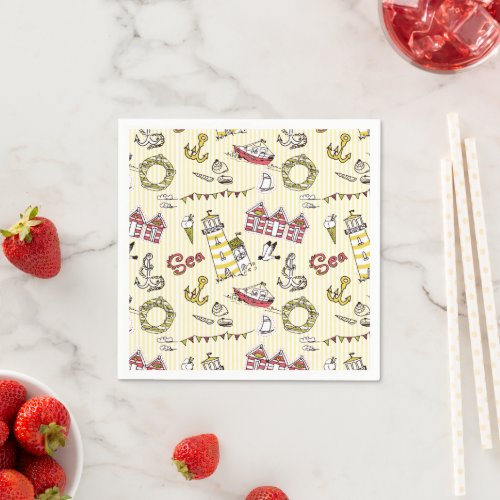 Cute Beach Scene Pattern Napkins