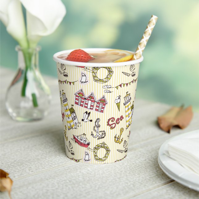Cute Beach Scene Pattern Paper Cups (Insitu)