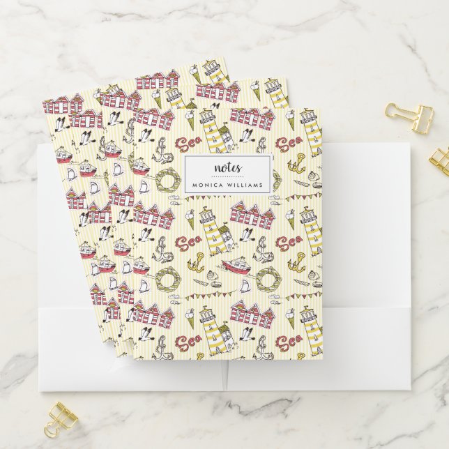 Cute Beach Scene Pattern Pocket Folder (In Situ)