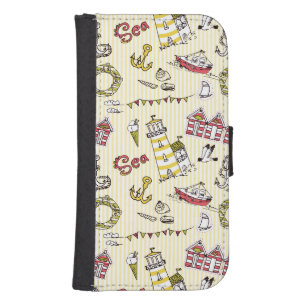 Cute Beach Scene Pattern Samsung S4 Wallet Case