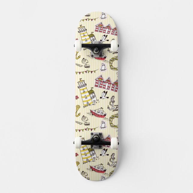 Cute Beach Scene Pattern Skateboard Deck (Front)