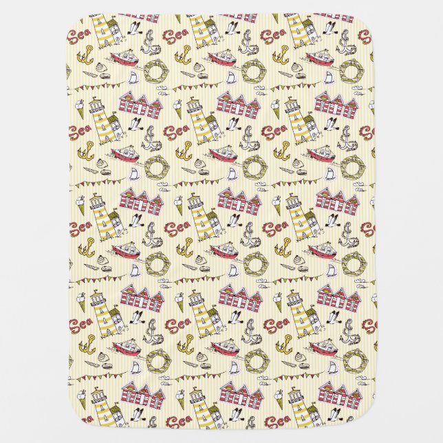 Cute Beach Scene Pattern Swaddle Blanket (Front)