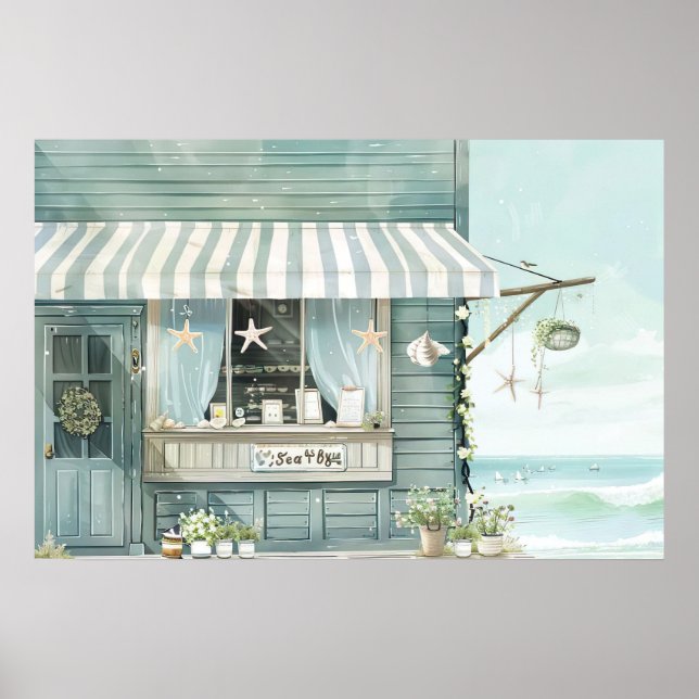 cute beach scenery illustration watercolor style poster (Front)