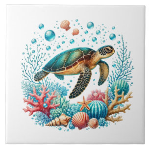 Cute beach sea turtle  ceramic tile