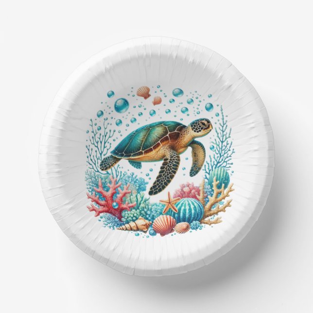 Cute beach sea turtle party paper bowls (Front)