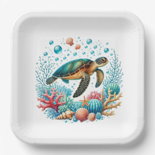 Cute beach sea turtle party paper plates