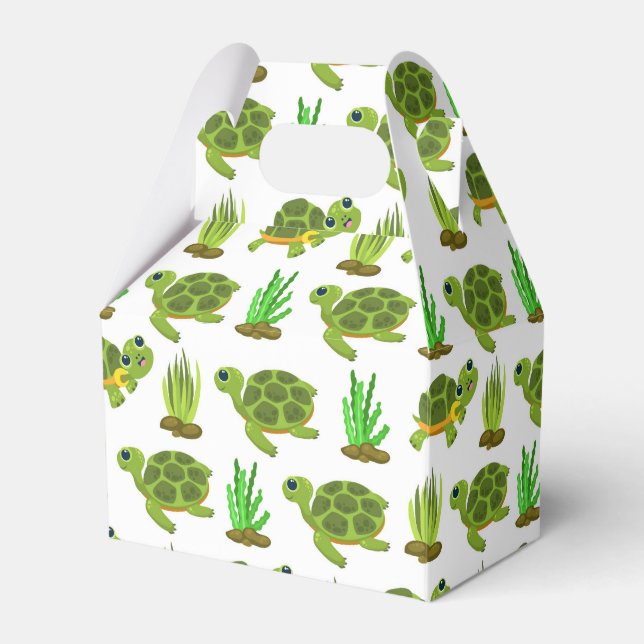 Cute beach sea turtle tiled party favor boxes (Front Side)