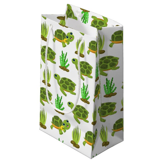 Cute beach sea turtle tiled party small gift bag (Front Angled)