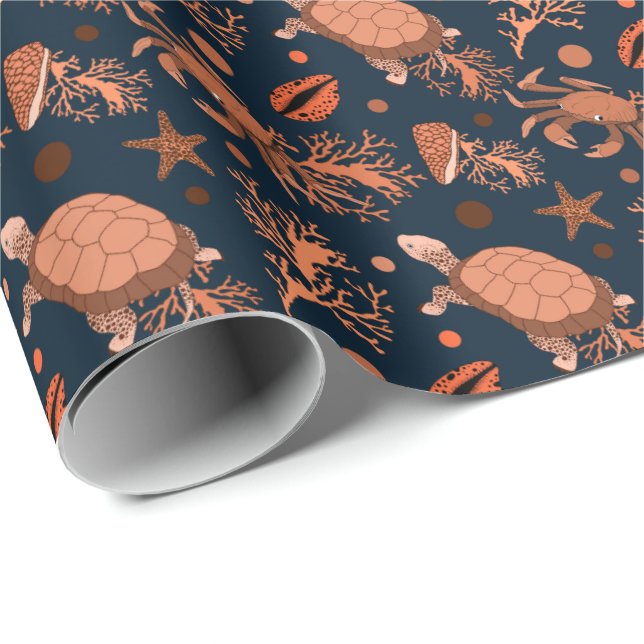 Cute beach sea turtles crabs tiled party wrapping paper (Roll Corner)