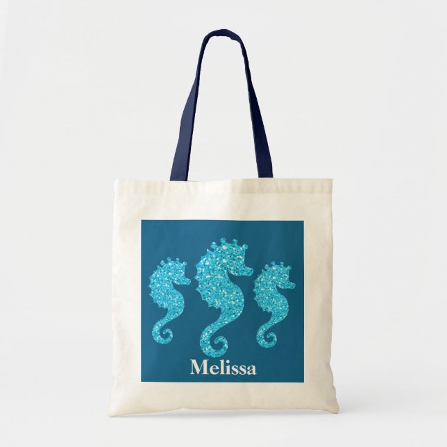 Cute Beach seahorse add name tote Bag (Front)