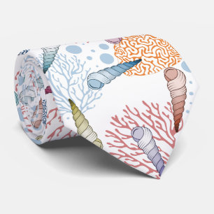 Cute Beach seashell coral pattern tie