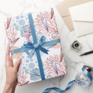 Cute beach seashell coral pattern wrapping paper